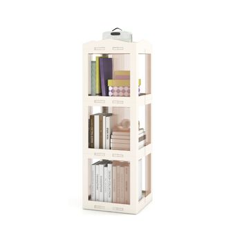 Costway Estantería 3 Niveles Giratoria Plegable Biblioteca Giratoria 360° con Base Giratoria Torre de Estantería de Estante para Esquinas Blanco