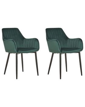 Conjunto de 2 sillas de comedor  terciopelo verde oscuro