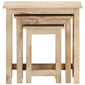 3 Uds Mesas Apilables，mesa Auxiliar，mesita De Centro Madera Maciza De Mango
