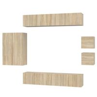 set de muebles para tv  mueble de salon  gabinete de tv 8 pzas madera contrachapada roble sonoma