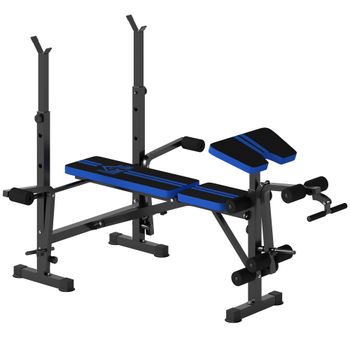 HOMCOM Banco de Musculación con Respaldo Ajustable y Soporte para Barras Regulable para Entrenamiento en Casa Gimnasio Negro