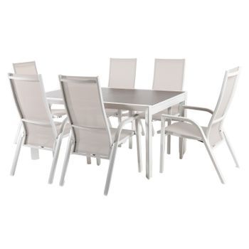 Conjunto De Mesas Y Sillas De Jardín, Sillones Reclinables, Aluminio Y Textilene, Color Blanco, Mesa:160x105x75 Sillas:110x57x70