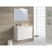 mueble de bano 80 cm neli 2 cajones blanco brillo t-bath incluye lavabo espejo y lampara led