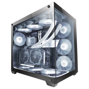 Mars Gaming MCV4, Torre Gaming Custom XXL E-ATX, Ventana Cristal Templado Lateral y Frontal Sin Marco, Estructura Modular Doble Cámara, Caja PC Gaming Negro, Rosa o Blanco