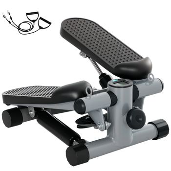 SPORTNOW Mini Stepper Compacto para Hacer Ejercicio en Casa con Bandas de Resistencia Monitor LCD Pedales Antideslizantes Gris