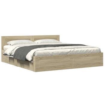 Cama De Matrimonio | Cama De Adulto | Cama Con Cabecero Madera De Ingeniería Roble Sonoma 200x200 Cm