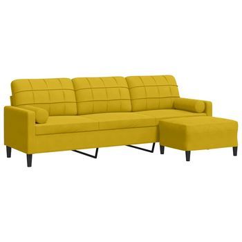 Sofá De 3 Plazas Con Taburete Terciopelo Amarillo 210 Cm Vidaxl