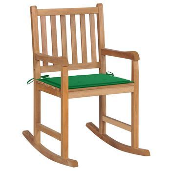 Silla Mecedora De Madera Maciza De Teca Con Cojín Verde Vidaxl