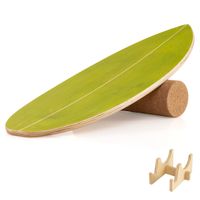 costway tabla de equilibrio adultos con rodillo de corcho y estante para fortalecer nucleo y entrenamiento surf oscilante verde y natural