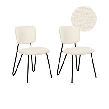 Conjunto De 2 Sillas Blanco Crema Bouclé Respaldo Curvo Sin Reposabrazos Nelko
