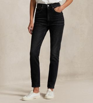 Polo Ralph Lauren para mujer. 211969406001 Jeans de tiro alto Super Slim negro (26/32), Casual, Algodón, Denim