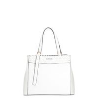 bolso shopping con patron de enhebrado y bandolera ajustable con hebilla white