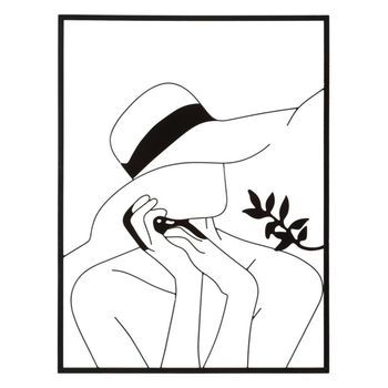 Panel Decorativo 3d En Metal Negro Mujer Con Sombrero Cm 60x1x80