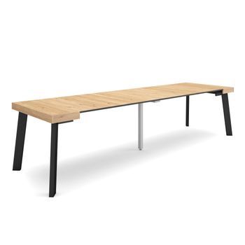 Mesa Consola Extensible, Mesa Comedor Plegable, 300, Para 14 Comensales, Patas De Madera, Estilo Moderno, Roble