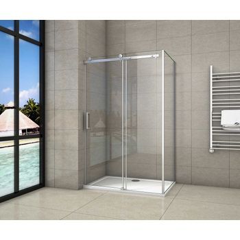 Aica Mampara De Ducha Corredera Frontal Y Un Panel Lateral Perfil Cromado Vidrio Templado 8mm Antical (1322-1342)x(783-803)x1950mm