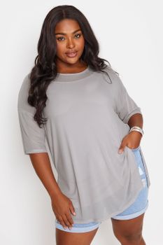 Yours Top Gris Claro Malla Doble Capa, Mujer Curvy Y Tallas Grandes, Yours