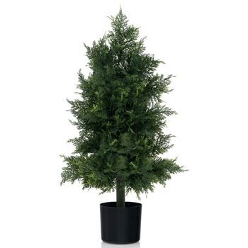 Árbol Topiario De Cedro Artificial Con Maceta Y Hojas De Pino Resistentes Al Sol Verde 80 Cm