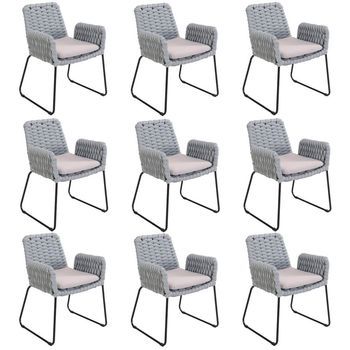 Silla De Jardín Con Reposabrazos De Mimbre Balero Gris Claro - Lote De 9
