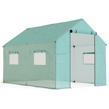 Outsunny Invernadero Caseta Invernadero de Túnel con 4 Ventanas de Malla y Puerta con Cremallera 2x3x2 m Verde   Aosom España
