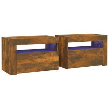 Mesitas De Noche Con Led 2 Uds Color Roble Ahumado Vidaxl