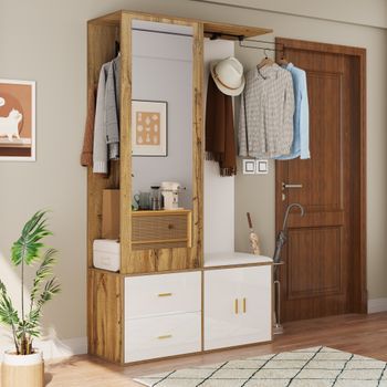 Conjunto De Recibidor - Entrada - Tablero De Partículas - Blanco Y Natural (100x38x180cm)