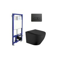 pack inodoro suspendido  negro mate  rimless  cisterna empotrada  pulsador