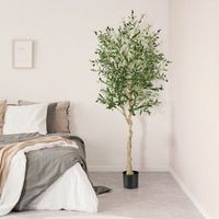 juego de 1 arboles de olivo artificial 182 cm plantas falsas decorativas de imitacion en maceta de cemento para interior oficina casa