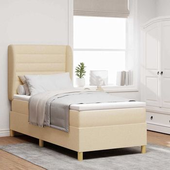 Vidaxl Cama Tipo Box Spring Con Colchón Crema 190 X 90 Cm Tela