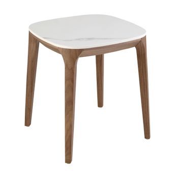 Mesa Rincón Cuadrada Mármol Porcelánico Y Nogal Angel Cerdá 2133 50x50x51