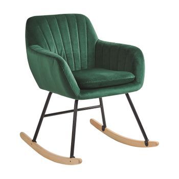 Silla Mecedora De Terciopelo Verde Esmeralda Patas De Metal Patines De Madera Estilo Moderno Liarum
