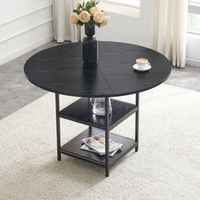 sweiko mesa comedor redonda 107 cm diametro 2-4 personas tablero mdf negro  estructura metalica con doble nivel almacenamiento