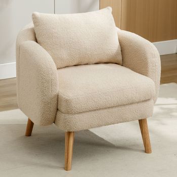 Sillón De Terciopelo Teddy Con Cojín, Acolchado, Patas De Madera Maciza, Diseño Moderno Y Sobrio