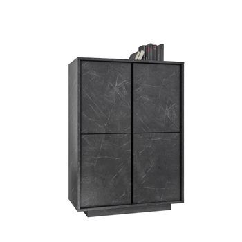 Aparador De 4 Puertas, Colección Colomarmo, Color Negro Efecto Mármol, Ideal Para Su Sala De Estar O Comedor.