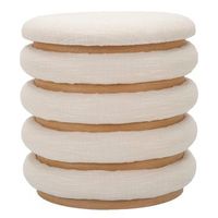 puf redondo de tela beige o cm 40x42