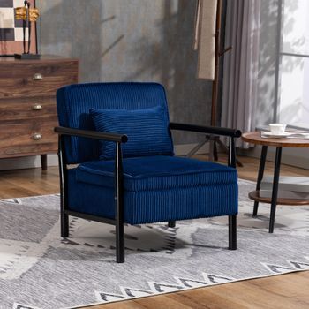 Sillón - Mueble Para Salón - Terciopelo Y Madera - Azul (83x66x73cm)