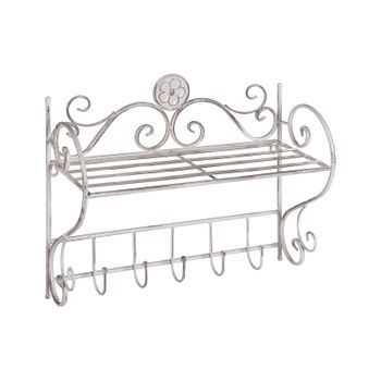 Estante De Metal Blanco 42 Cm Pared Baño Envejecido Ganchos Vintage Osorno