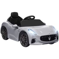 aiyaplay coche electrico infantil maserati gran turismo folgore con bateria 12v mando a distancia faros bocina musica mp3 gris