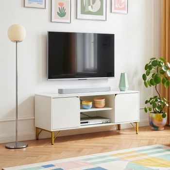 Mueble De Tv Reyri Con Compartimentos 120x39x52 Cm - Blanco/dorado [en.casa]