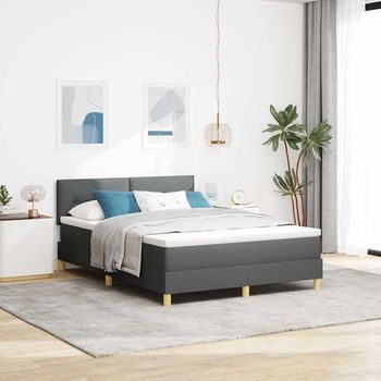Vidaxl Cama Tipo Box Spring Con Cojín Gris Oscuro 140 X 200 Cm Tela
