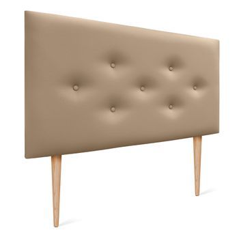 Dhome Cabecero De Polipiel Con 3 Hileras Intercaladas De Botones Y Patas Cabezal Tapizado Cama Lujo (marrón Claro, 105cm)