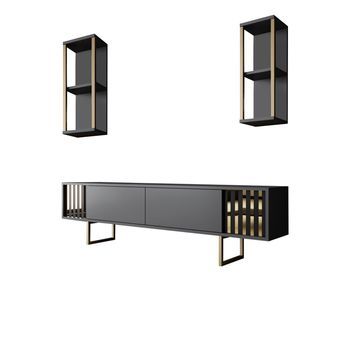 Mueble Tv Con Estante Gold Line Antracita Negro
