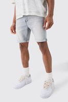 pantalones cortos vaqueros pitillo elasticos en gris claro gris