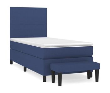 Cama box spring con colchón tela azul 90x200 cm diseño plano