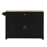 isla de cocina con ruedas y mesa extensible compartimento para basura madera mdf 1318x70x933cm negro