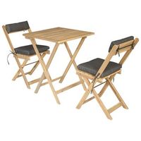 conjunto de mesa y sillas para 2 plazas en acacia y cojines grises benagil