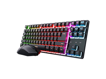 Pack gaming - Trust GXT 832 Thado, Inalámbrico, 420h Autonomía, Retroiluminación RGB, Negro
