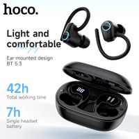 hoco eq8 bluetooth 53 auriculares inalambricos pantalla led caja de carga deportes hifi musica ganchos para la oreja auriculares con control tactil