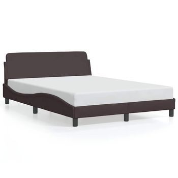 Cama Matrimonial | Cama Para Adultos | Estructura De Cama Con Cabecero De Tela Marrón Oscuro 120x200cm