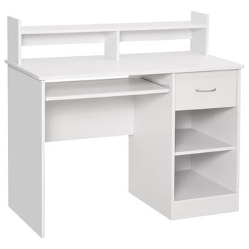 Escritorio Para Ordenador Compacto De Madera Blanca Con Estantes – 104 X 48 X 95,5 Cm