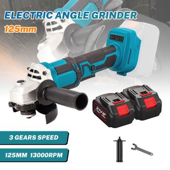 Amoladora Angular Eléctrica Inalámbrica de 125 mm, 3 Velocidades, Herramienta Eléctrica para Trabajar la Madera, Compatible con Batería Makita de 21 V